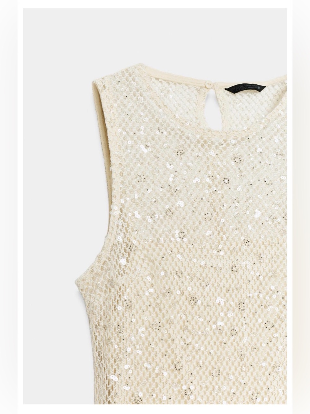 Zara Crochet Sequin Midi Dress Beige Large - Picture 9 of 16